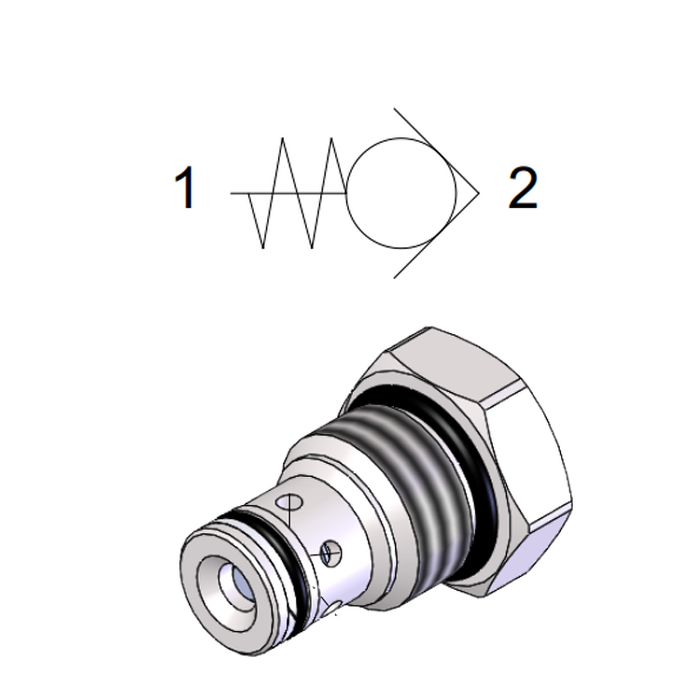 Cartridge Check Valve 7/8-14 UNF-2A (60l/min) — hydraulic valve for flow control, pressure regulation, or circuit protection in mobile and industrial hydraulic systems, supplied by Fluid Power Distributors (FPD), Hamilton New Zealand — hydraulic valve specialists for construction, agriculture, forestry, and industrial applications across New Zealand