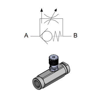 Inline Unidirectional pressure compensated flow regulator &mdash; hydraulic valve for flow control, pressure regulation, or circuit protection in mobile and industrial hydraulic systems, supplied by Fluid Power Distributors (FPD), Hamilton New Zealand &mdash; hydraulic valve specialists for construction, agriculture, forestry, and industrial applications across New Zealand