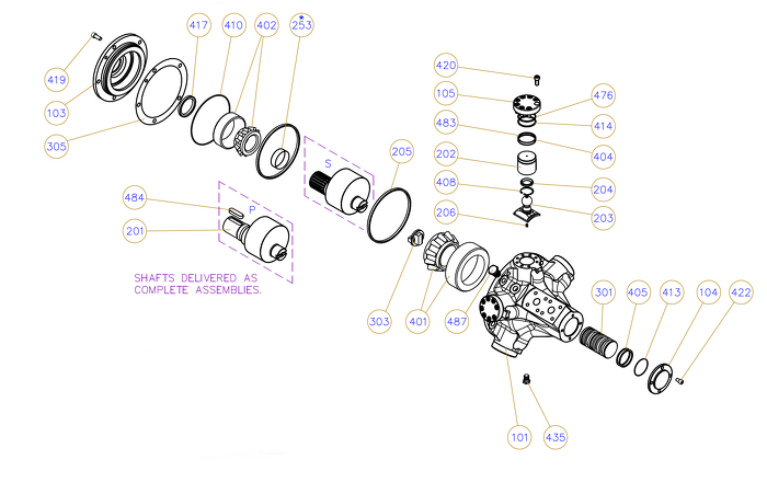 Exploded view technical diagram of Kawasaki Staffa HMB010 radial piston motor and genuine spare parts — including motorcase, cylinder head, pistons, con-rods, bearings, and seals — genuine KPM replacement parts supplied by Fluid Power Distributors (FPD), New Zealand's exclusive Kawasaki Precision Machinery distributor and authorised service centre, Hamilton New Zealand