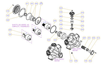 Exploded view technical diagram of Kawasaki Staffa HMB030 radial piston motor and genuine spare parts — including motorcase, cylinder head, pistons, con-rods, bearings, and seals — genuine KPM replacement parts supplied by Fluid Power Distributors (FPD), New Zealand's exclusive Kawasaki Precision Machinery distributor and authorised service centre, Hamilton New Zealand