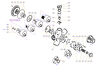 Exploded view technical diagram of Kawasaki Staffa HMB060 radial piston motor and genuine spare parts — including motorcase, cylinder head, pistons, con-rods, bearings, and seals — genuine KPM replacement parts supplied by Fluid Power Distributors (FPD), New Zealand's exclusive Kawasaki Precision Machinery distributor and authorised service centre, Hamilton New Zealand