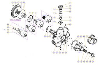 Exploded view technical diagram of Kawasaki Staffa HMB270 radial piston motor and genuine spare parts — including motorcase, cylinder head, pistons, con-rods, bearings, and seals — genuine KPM replacement parts supplied by Fluid Power Distributors (FPD), New Zealand's exclusive Kawasaki Precision Machinery distributor and authorised service centre, Hamilton New Zealand
