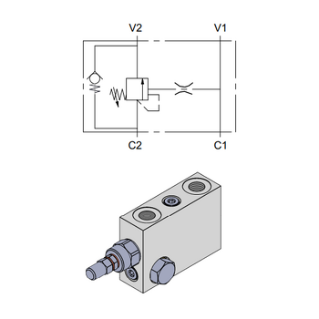 Single Effect Overcenter Valve, Banjo Bolt Flangeable — hydraulic valve for flow control, pressure regulation, or circuit protection in mobile and industrial hydraulic systems, supplied by Fluid Power Distributors (FPD), Hamilton New Zealand — hydraulic valve specialists for construction, agriculture, forestry, and industrial applications across New Zealand