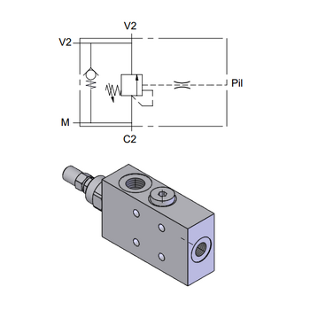 Single Effect Overcenter Flangeable Valve, 28×28 mm Fixing — hydraulic valve for flow control, pressure regulation, or circuit protection in mobile and industrial hydraulic systems, supplied by Fluid Power Distributors (FPD), Hamilton New Zealand — hydraulic valve specialists for construction, agriculture, forestry, and industrial applications across New Zealand