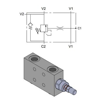 Single Effect Overcenter Flangeable Valve, 30×30 mm Fixing — hydraulic valve for flow control, pressure regulation, or circuit protection in mobile and industrial hydraulic systems, supplied by Fluid Power Distributors (FPD), Hamilton New Zealand — hydraulic valve specialists for construction, agriculture, forestry, and industrial applications across New Zealand