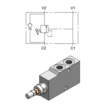 Single Effect Overcenter Valve, Choked Pilotage — hydraulic valve for flow control, pressure regulation, or circuit protection in mobile and industrial hydraulic systems, supplied by Fluid Power Distributors (FPD), Hamilton New Zealand — hydraulic valve specialists for construction, agriculture, forestry, and industrial applications across New Zealand