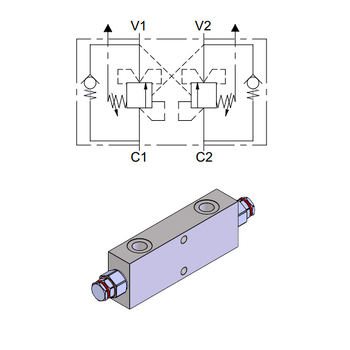 Double Effect Overcenter Valve for Closed Centre — hydraulic valve for flow control, pressure regulation, or circuit protection in mobile and industrial hydraulic systems, supplied by Fluid Power Distributors (FPD), Hamilton New Zealand — hydraulic valve specialists for construction, agriculture, forestry, and industrial applications across New Zealand