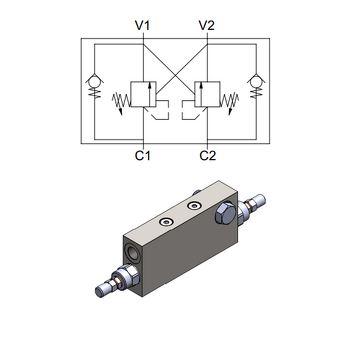 Double Effect Overcenter Valve, Banjo Bolt Flangeable — hydraulic valve for flow control, pressure regulation, or circuit protection in mobile and industrial hydraulic systems, supplied by Fluid Power Distributors (FPD), Hamilton New Zealand — hydraulic valve specialists for construction, agriculture, forestry, and industrial applications across New Zealand
