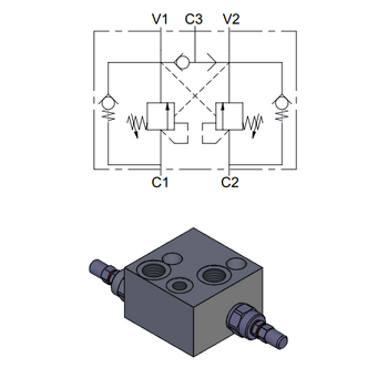 Double Effect Overcenter Valve, OMS Motor Flangeable — hydraulic valve for flow control, pressure regulation, or circuit protection in mobile and industrial hydraulic systems, supplied by Fluid Power Distributors (FPD), Hamilton New Zealand — hydraulic valve specialists for construction, agriculture, forestry, and industrial applications across New Zealand