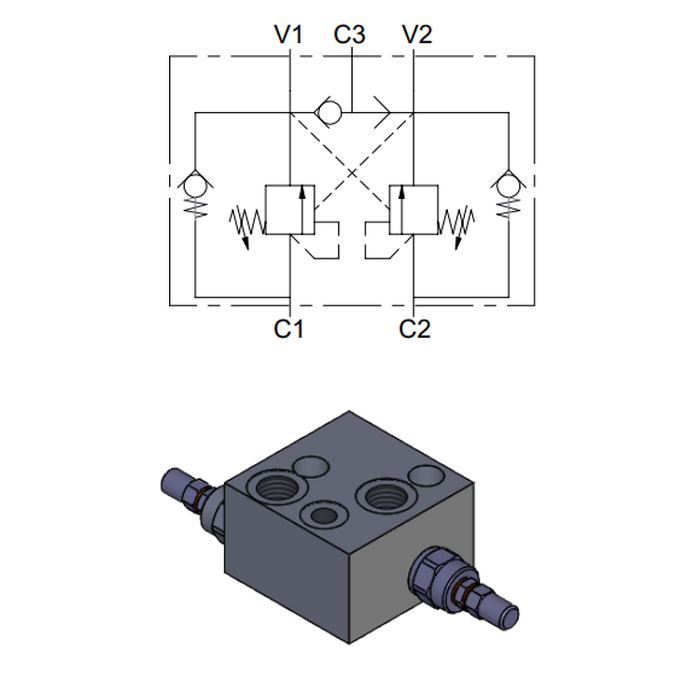 Double Effect Overcenter Valve, OMS Motor Flangeable — hydraulic valve for flow control, pressure regulation, or circuit protection in mobile and industrial hydraulic systems, supplied by Fluid Power Distributors (FPD), Hamilton New Zealand — hydraulic valve specialists for construction, agriculture, forestry, and industrial applications across New Zealand