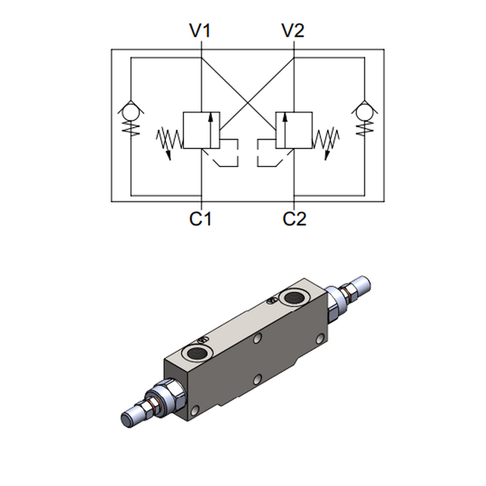 Double Effect Overcenter Valve, Super Compact Series — hydraulic valve for flow control, pressure regulation, or circuit protection in mobile and industrial hydraulic systems, supplied by Fluid Power Distributors (FPD), Hamilton New Zealand — hydraulic valve specialists for construction, agriculture, forestry, and industrial applications across New Zealand