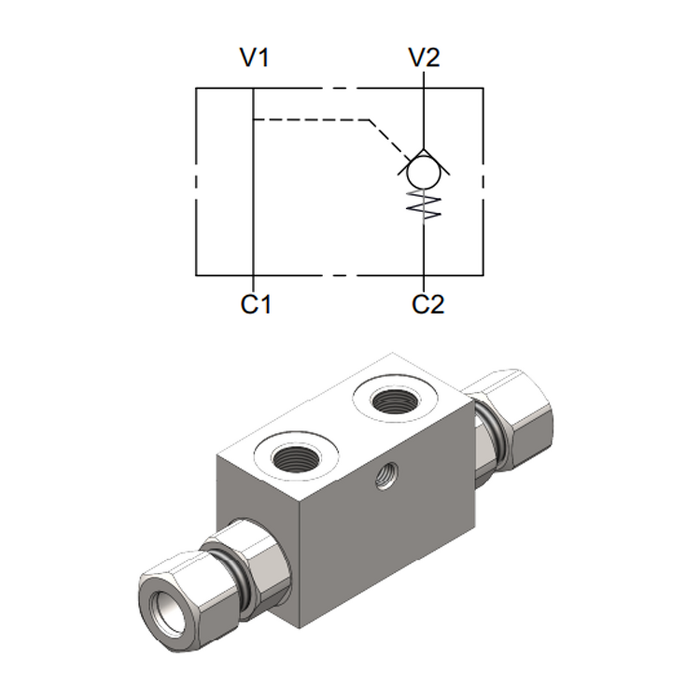 Single Pilot Operated Check Valve (DIN Port Pilot) — hydraulic valve for flow control, pressure regulation, or circuit protection in mobile and industrial hydraulic systems, supplied by Fluid Power Distributors (FPD), Hamilton New Zealand — hydraulic valve specialists for construction, agriculture, forestry, and industrial applications across New Zealand