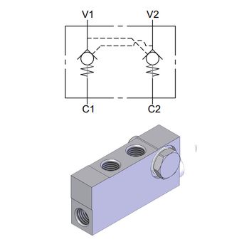Dual Pilot Operated Check Valve, Cylinder Stud Fit-In — hydraulic valve for flow control, pressure regulation, or circuit protection in mobile and industrial hydraulic systems, supplied by Fluid Power Distributors (FPD), Hamilton New Zealand — hydraulic valve specialists for construction, agriculture, forestry, and industrial applications across New Zealand