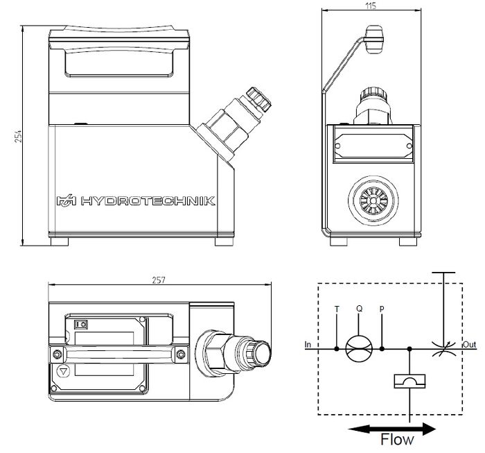 Hydrotechnik QL 400 Digital Test Unit Dimensions — hydraulic test and measurement equipment for system diagnostics and commissioning, supplied by Fluid Power Distributors (FPD), Hamilton New Zealand — hydraulic diagnostic specialists for mobile plant and industrial sectors across New Zealand