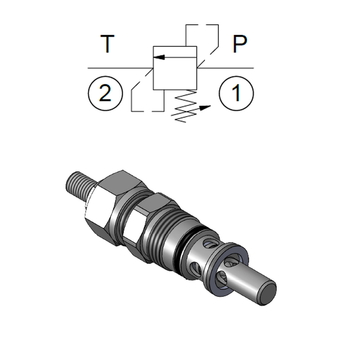 Direct Acting Relief Valve (Cartridge-80 l/min) — hydraulic valve for flow control, pressure regulation, or circuit protection in mobile and industrial hydraulic systems, supplied by Fluid Power Distributors (FPD), Hamilton New Zealand — hydraulic valve specialists for construction, agriculture, forestry, and industrial applications across New Zealand