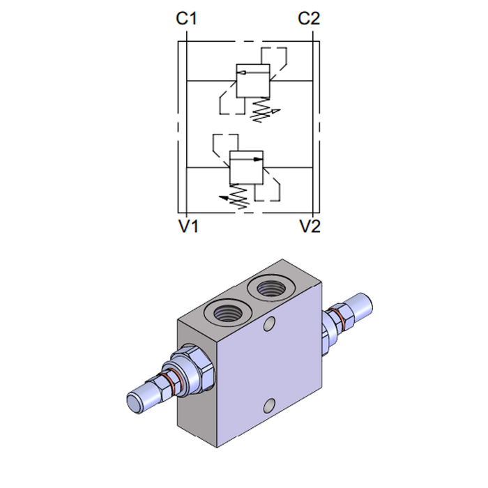 Dual Cross-Over Direct Acting Relief Valve (180° Ports) — hydraulic valve for flow control, pressure regulation, or circuit protection in mobile and industrial hydraulic systems, supplied by Fluid Power Distributors (FPD), Hamilton New Zealand — hydraulic valve specialists for construction, agriculture, forestry, and industrial applications across New Zealand