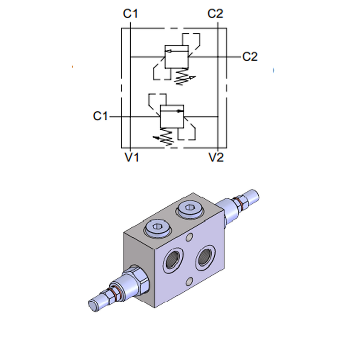 Dual Cross-Over Direct Acting Relief Valve (90° Ports) — hydraulic valve for flow control, pressure regulation, or circuit protection in mobile and industrial hydraulic systems, supplied by Fluid Power Distributors (FPD), Hamilton New Zealand — hydraulic valve specialists for construction, agriculture, forestry, and industrial applications across New Zealand