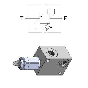 Direct Acting Relief Valve with Aluminium Manifold (20 l/min) — hydraulic valve for flow control, pressure regulation, or circuit protection in mobile and industrial hydraulic systems, supplied by Fluid Power Distributors (FPD), Hamilton New Zealand — hydraulic valve specialists for construction, agriculture, forestry, and industrial applications across New Zealand