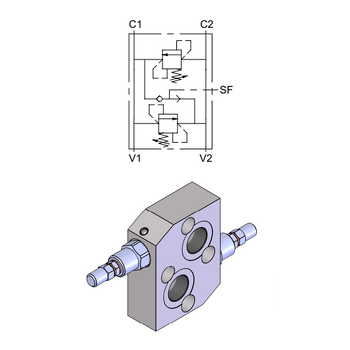 Dual Cross-Over Relief Valve, OMT Motor Flangeable — hydraulic valve for flow control, pressure regulation, or circuit protection in mobile and industrial hydraulic systems, supplied by Fluid Power Distributors (FPD), Hamilton New Zealand — hydraulic valve specialists for construction, agriculture, forestry, and industrial applications across New Zealand