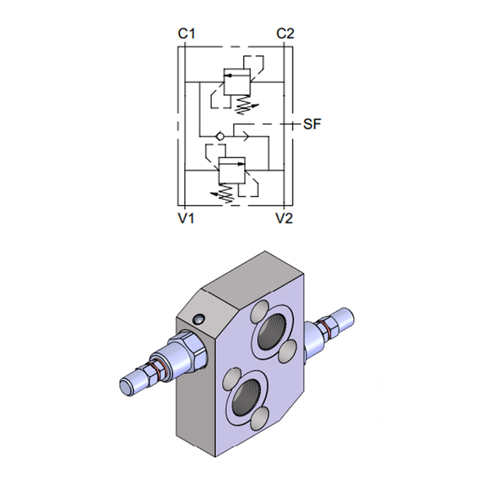 Dual Cross-Over Relief Valve, OMT Motor Flangeable — hydraulic valve for flow control, pressure regulation, or circuit protection in mobile and industrial hydraulic systems, supplied by Fluid Power Distributors (FPD), Hamilton New Zealand — hydraulic valve specialists for construction, agriculture, forestry, and industrial applications across New Zealand