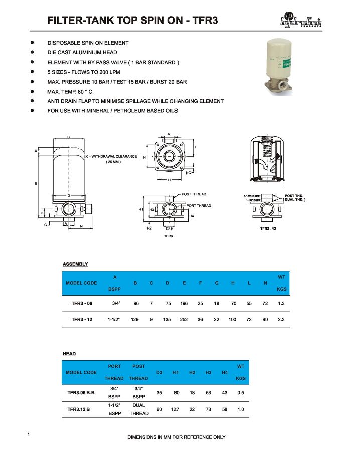 Hydroline TFR3 – Tank Top Spin-On Filter